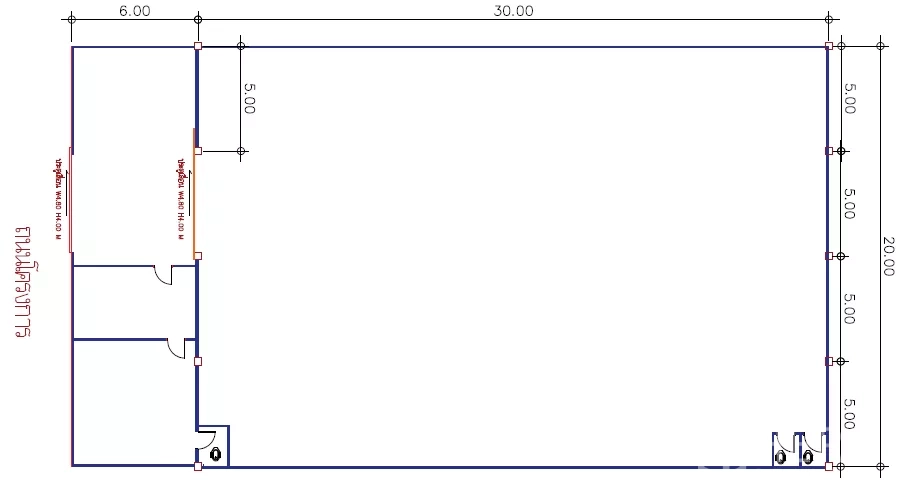 Factory for rent in Bang Sao Thong, Samut Prakan - Factory floor plan showing 20x36 m clear span and office zone layout.