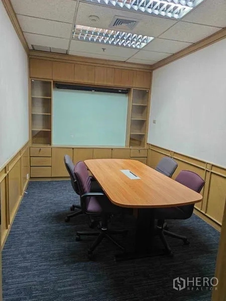 Office Space for rent in Din Daeng, Bangkok - Small meeting room with four chairs, table, and presentation screen.
