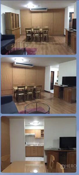公寓 出租在Watthana, Bangkok - 客厅配黑色沙发、躺椅、玻璃茶几、置物架与装饰画。