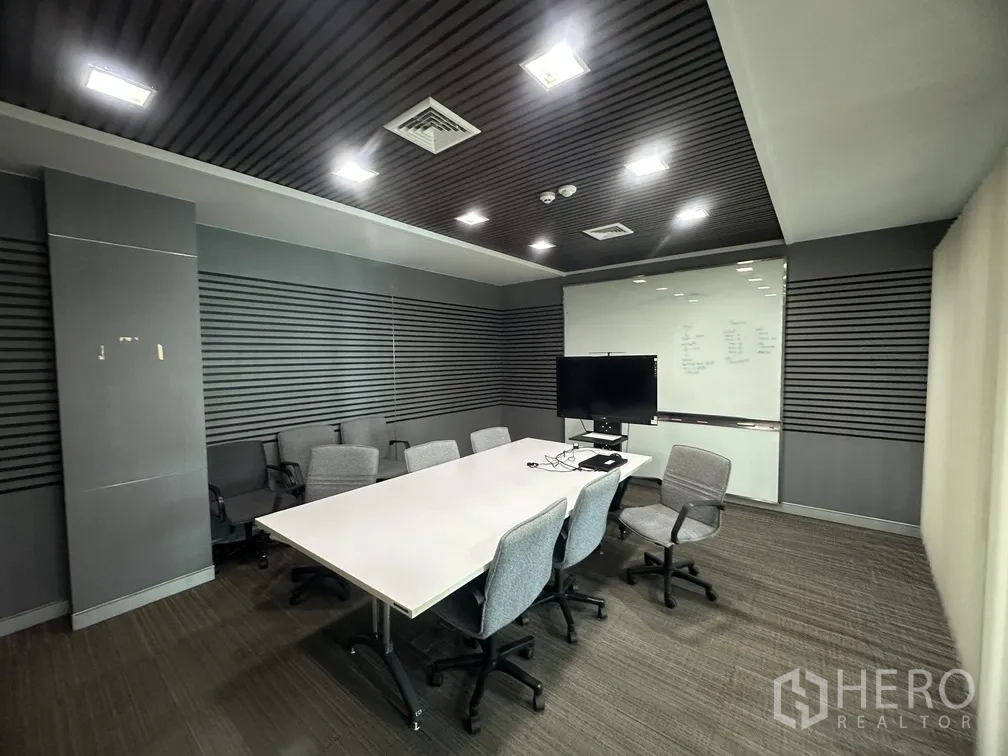 工厂 for rent in Lam Luk Ka, Pathum Thani - 现代会议室，配电视屏、白板与吸音墙板。