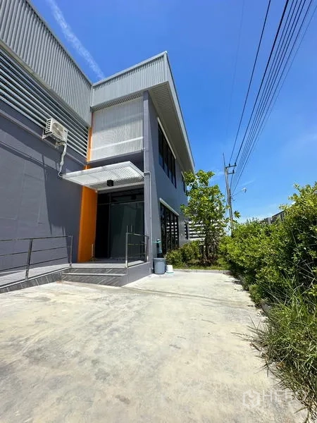 工厂 出租或出售在Lam Luk Ka, Pathum Thani - 侧边通道通向办公室入口，设有雨棚与绿植。