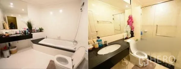คอนโด ให้เช่าในBang Kho Laem, Bangkok - ห้องน้ำสองห้อง หนึ่งห้องมีอ่างอาบน้ำ อีกห้องมีตู้กระจกอาบน้ำ