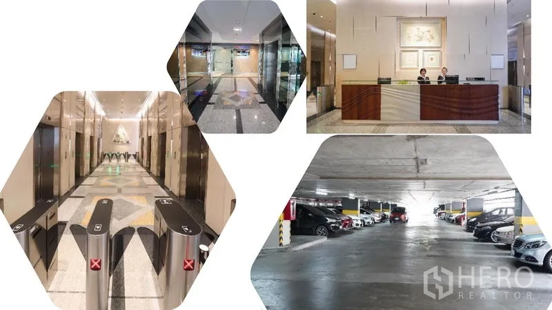 办公空间 出租在Bang Rak, Bangkok - 写字楼大堂设安检闸机、前台、电梯群及室内停车场
