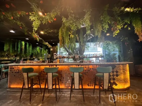 Retail Space for rent in Watthana, Bangkok - Front bar with mosaic facade, pendant lighting, and tropical decor.