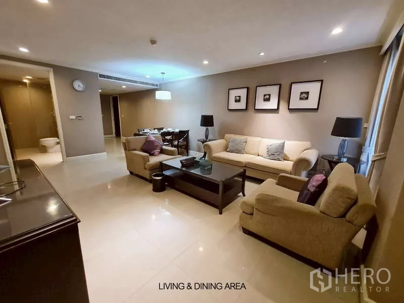 Retail Space for rent in Watthana, Bangkok - Open-plan lounge and dining area with sofas and nearby powder room