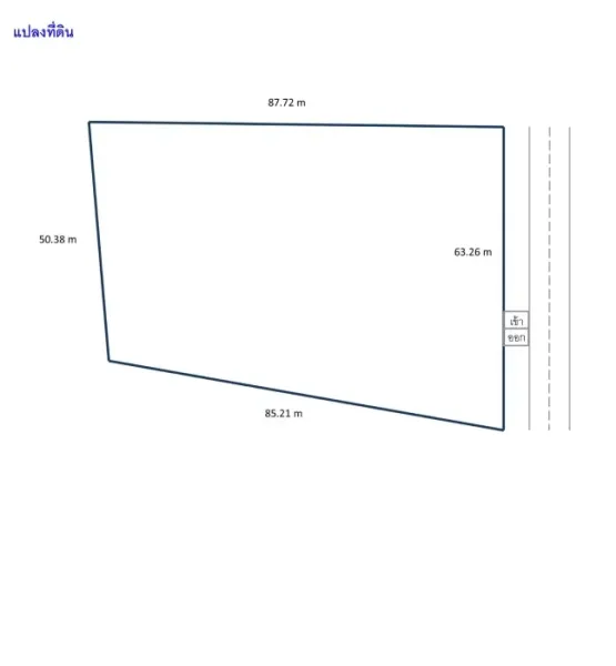 Factory for rent or sale in Bang Sao Thong, Samut Prakan - Land plot diagram with boundary lengths and entrance marked.