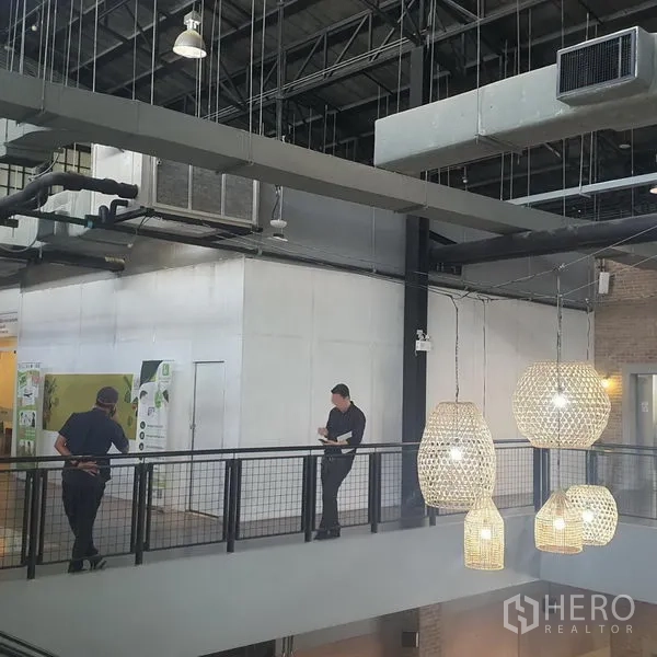 Retail Space for rent in Khlong Toei, Bangkok - Industrial-style retail interior with high ceilings, exposed ductwork, mezzanine walkway and woven pendant lights near Phrom Phong BTS.