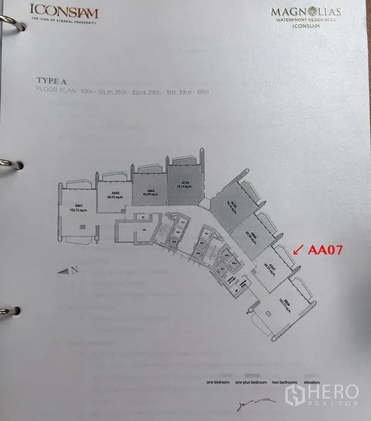 คอนโด ขายในKhlong San, Bangkok - ผังชั้นอาคาร แสดงตำแหน่งยูนิต AA07 แบบ Type A ใกล้โถงลิฟต์
