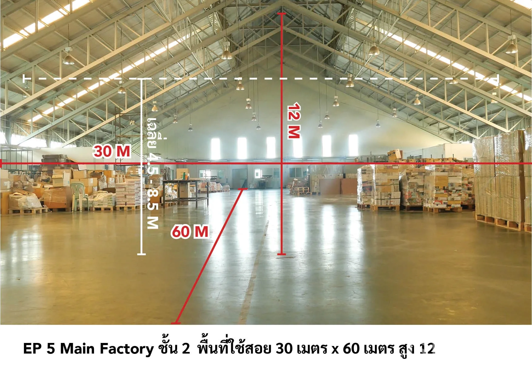 โรงงาน ขายในMueang Samut Sakhon, Samut Sakhon - ฮอลล์ผลิตหลัก โครงหลังคาเหล็ก 30x60 ม. สูงสุด 12 ม.