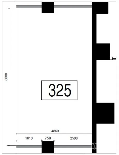 Retail Space for rent - Floor plan of rectangular retail unit 325 with approx. 4.86 m frontage and 8.8 m depth.