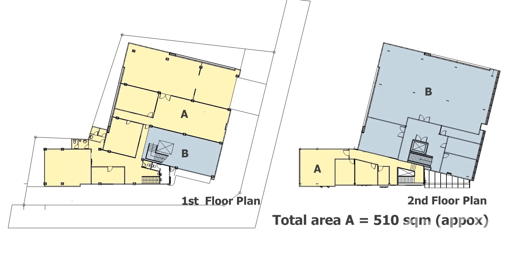 Home Office for rent in Bang Khen, Nonthaburi - Floor plan diagram showing first and second floors with office and warehouse zones.