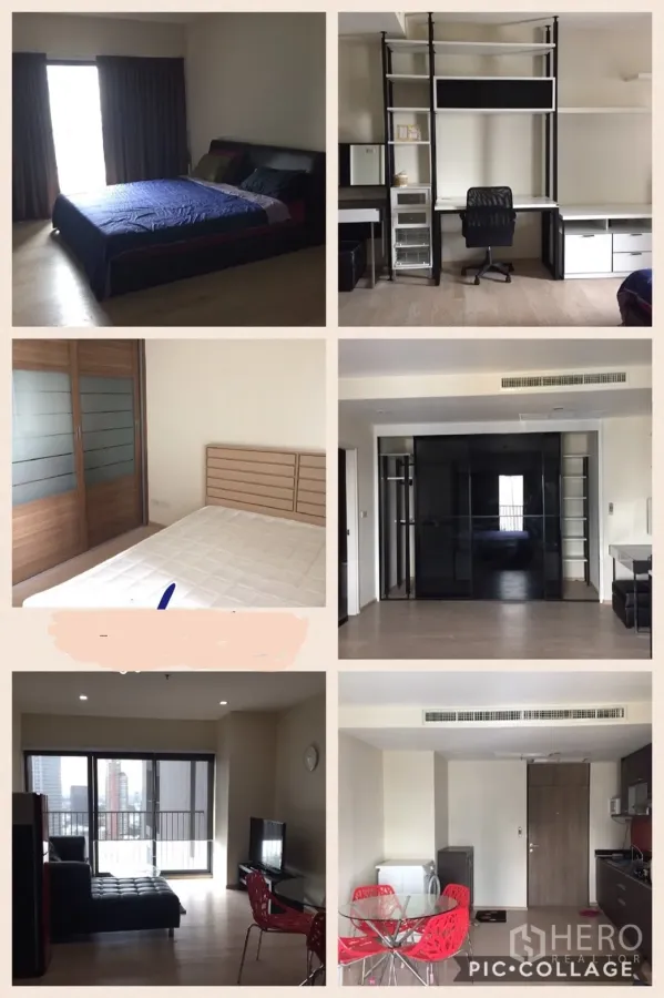 公寓 出租在Khlong Toei, Bangkok - 宽敞主卧，木地板，带阳台门与遮光窗帘的大床房。