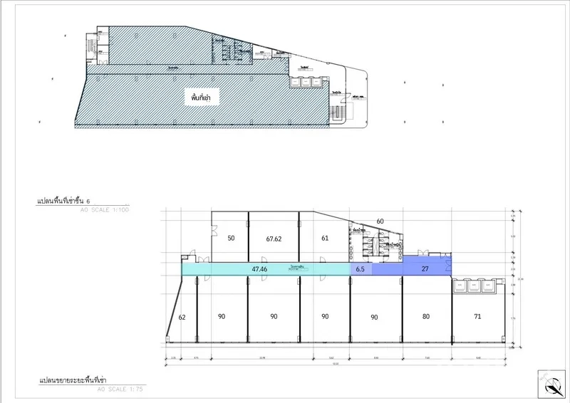 Office Space for rent in Bang Rak, Bangkok - Architectural floor plan showing the overall office layout and dimensions.