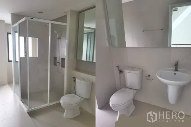 สำนักงานที่บ้าน ให้เช่าในPrawet, Bangkok - ห้องน้ำสมัยใหม่พร้อมตู้กระจกอาบน้ำ อ่างล้างหน้าและสุขภัณฑ์ครบ
