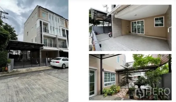 Home Office for rent - Corner four-storey home office with gated carport and garden views in Bang Na, Bangkok.