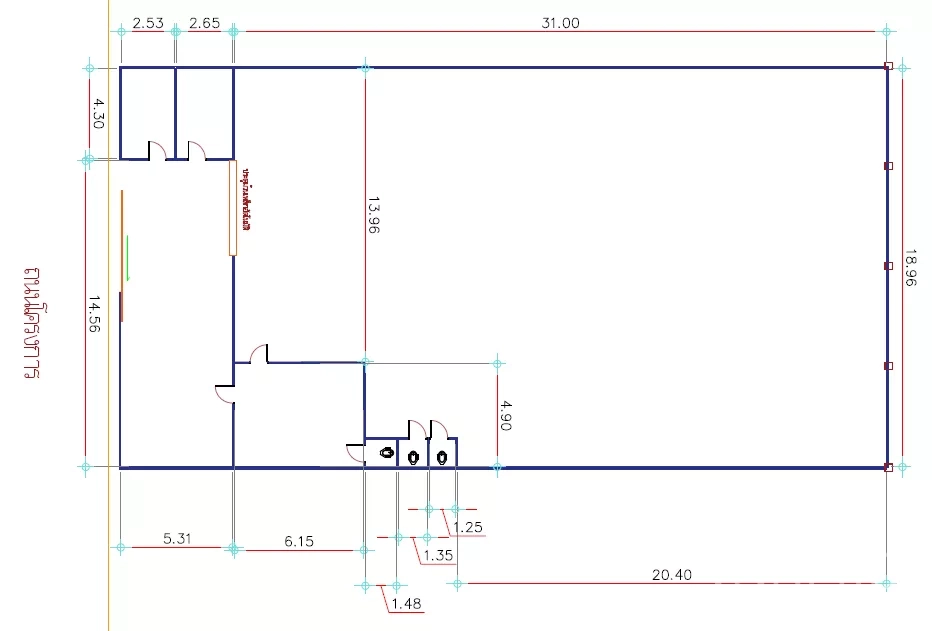 Factory for rent in Bang Phli, Samut Prakan - Factory floor plan illustrating a 684 sqm layout with office and restroom positions and dimensions.