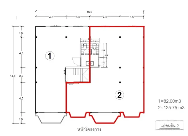 Retail Space for rent in Pathum Wan, Bangkok - Floor plan highlighting a 125 sq m retail unit with shared restrooms.