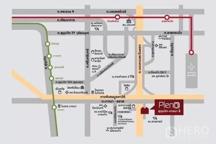 联排别墅 出租在Bang Phli, Samut Prakan - 位置地图，靠近Mega Bangna与邦那–达叻公路