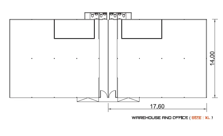 Warehouse for rent in Bueng Kum, Bangkok - Floor plan showing warehouse and office layout with dimensions and restrooms.
