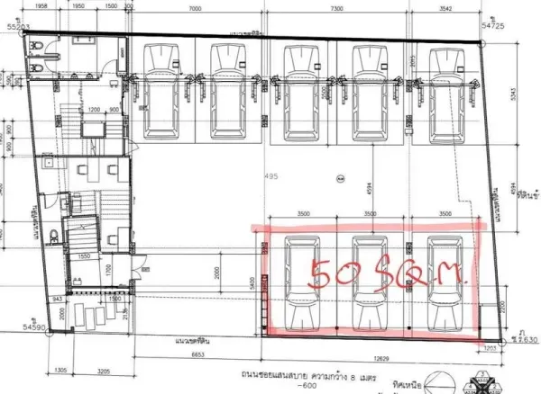Retail Space for rent in Khlong Toei, Bangkok - Floor plan highlighting 50 square meters of ground-floor retail space.