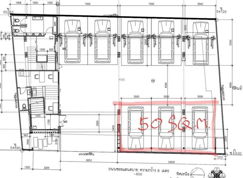 Retail Space for rent in Khlong Toei, Bangkok - Floor plan highlighting 50 square meters of ground-floor retail space.