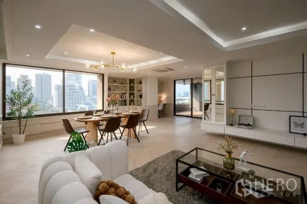 Condominium for sale - Open-plan lounge with built-in wall unit and access to the terrace.