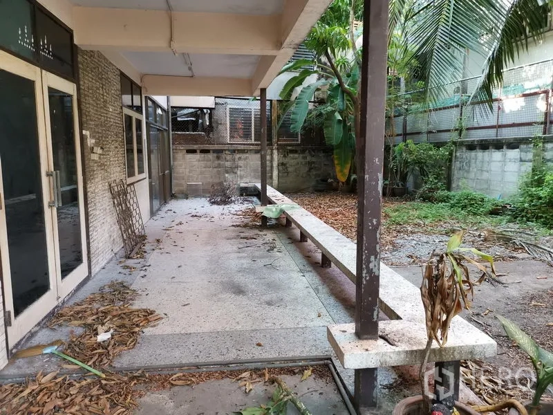 带办公室的家 出租在Khlong Toei, Bangkok - 带顶露台，长条座椅、玻璃门与茂密花园。