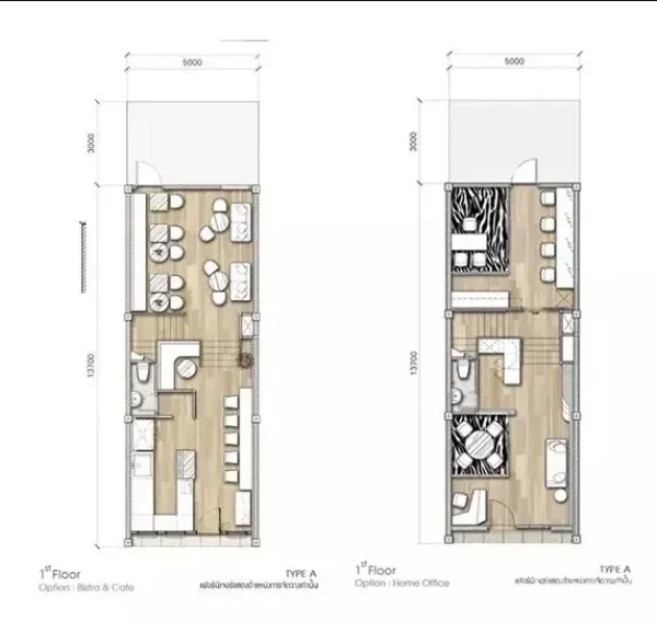带办公室的家 出租在Wang Thonglang, Bangkok - 家用办公楼平面图，显示房间布局与尺寸。