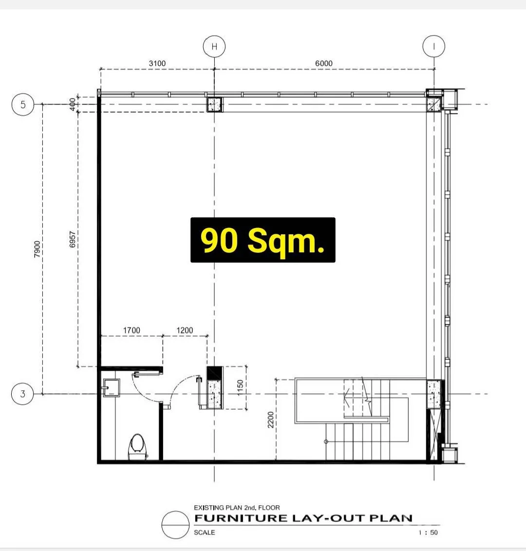 พื้นที่ขายปลีก ให้เช่าในWatthana, Bangkok - ผังชั้น 2 แสดงพื้นที่ใช้สอย 90 ตร.ม.