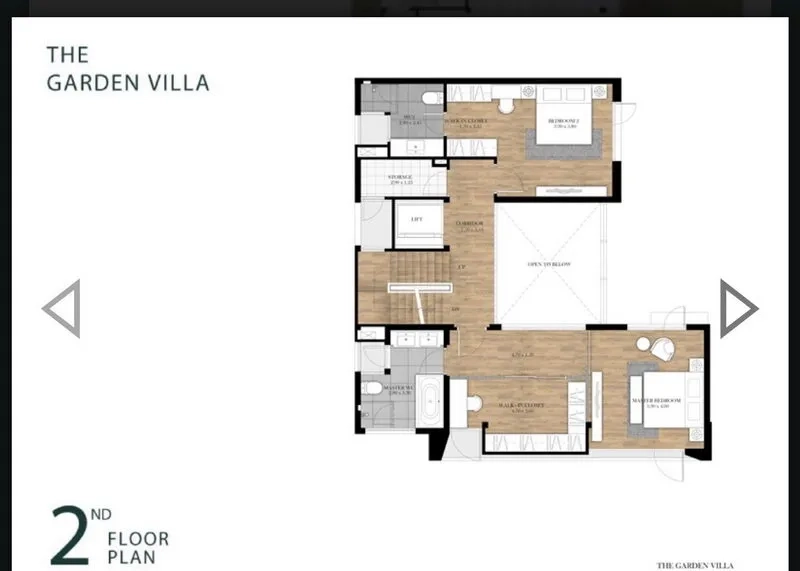 Detached House for sale in Yan Nawa, Bangkok - Second-floor plan showing master suite, additional bedroom, bathrooms and an open-to-below void.