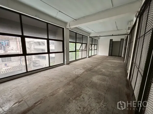 Retail Space for rent - Long rectangular retail floor with full-height glazing providing strong natural light and street visibility.