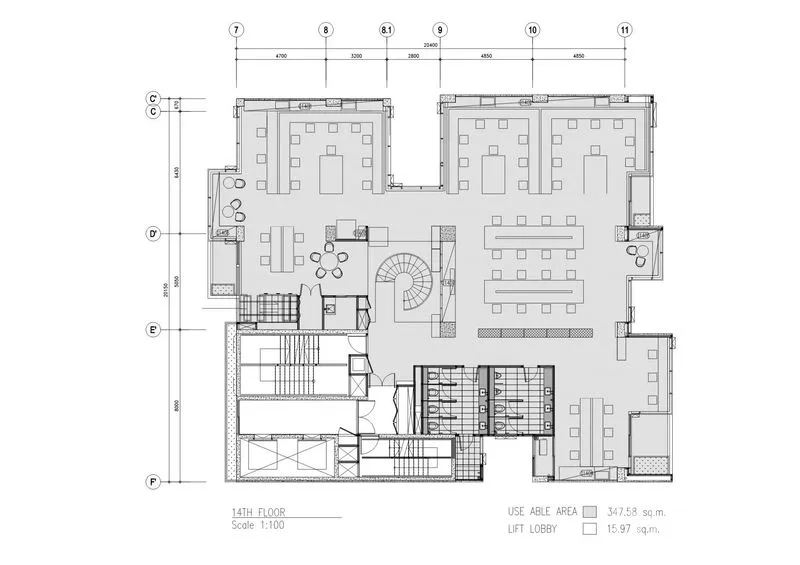办公空间 出租 - 办公室平面图，展示347㎡布局与电梯大堂