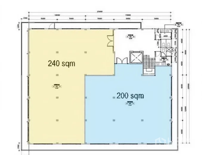 Office Space for rent in Lat Krabang, Bangkok - Floor plan highlighting a 200 sqm unit next to a 240 sqm space.