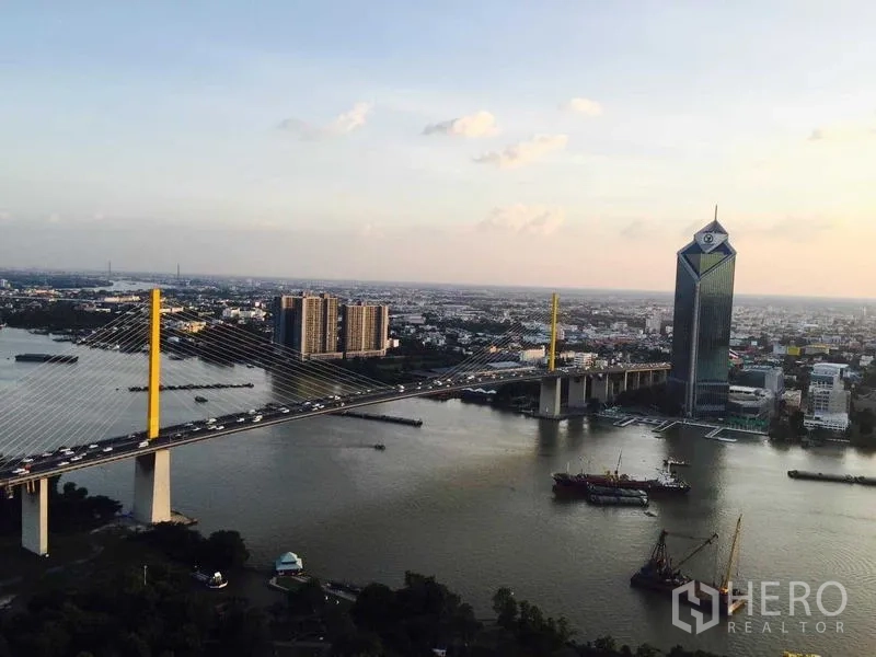 คอนโด ขาย - พาโนรามาวิวสะพานแบบสายเคเบิลเหนือแม่น้ำเจ้าพระยาและเส้นขอบฟ้า