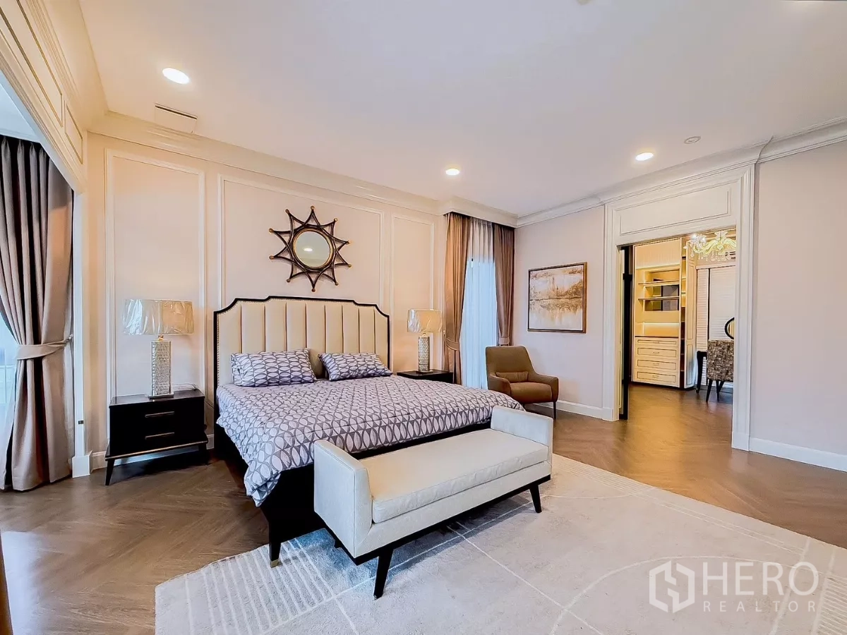 Detached House for rent in Saphan Sung, Bangkok - Master bedroom view toward walk-in closet and seating corner.