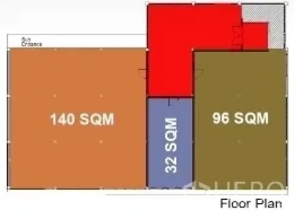 Retail Space for rent in Pathum Wan, Bangkok - Floor plan highlighting a 140 sqm retail unit with adjacent 96 sqm and 32 sqm zones.