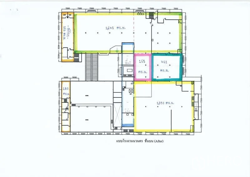 工厂 出租在Khlong Luang, Pathum Thani - 工厂平面图，标示不同功能区域
