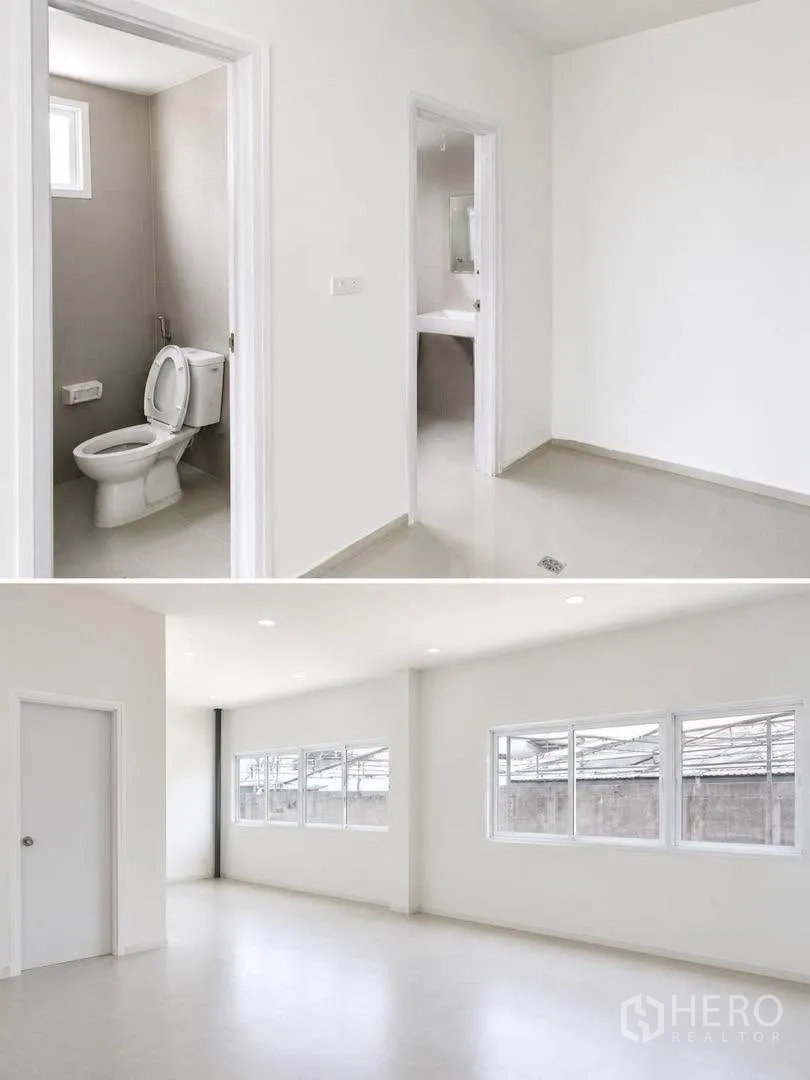 โกดัง for rent in Bang Khun Thian, Bangkok - ห้องออฟฟิศสว่างพร้อมหน้าต่าง และห้องน้ำแยกพร้อมสุขภัณฑ์