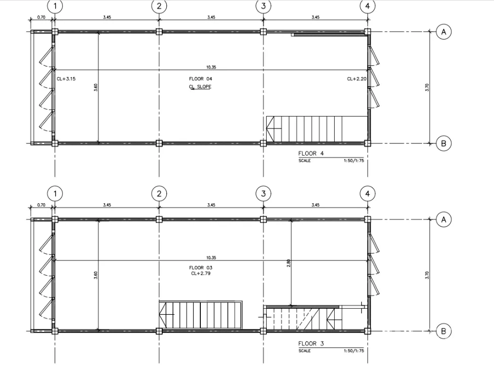 Home Office for rent in Khlong Toei, Bangkok - Floor plans showing third and fourth floor layouts and dimensions.