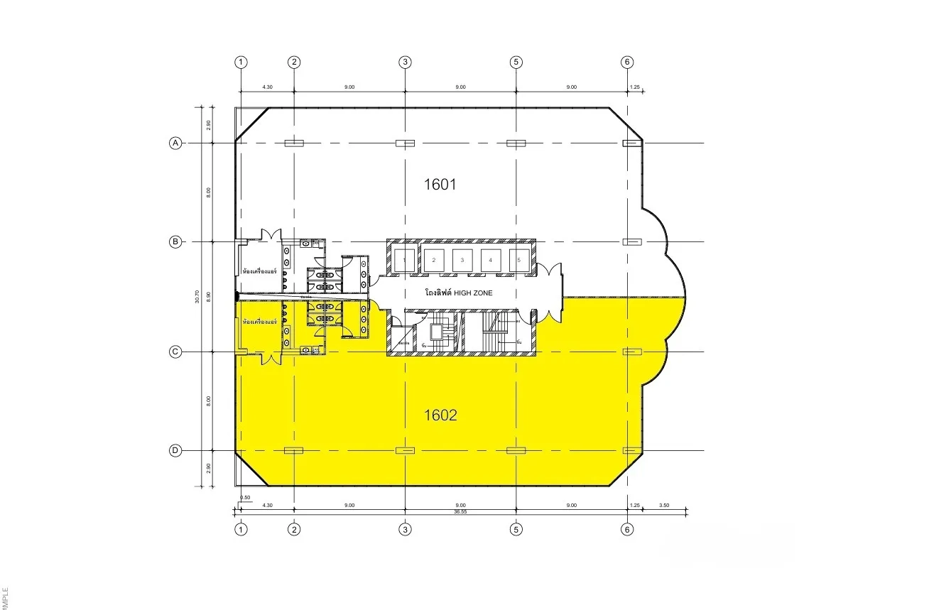 Office Space for rent in Watthana, Bangkok - Floor plan highlighting the office unit layout and zones.