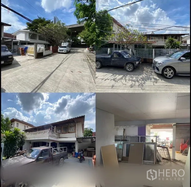 带办公室的家 出租在Suan Luang, Bangkok - 小区通道与房屋立面，带车道及车位，环境安静。