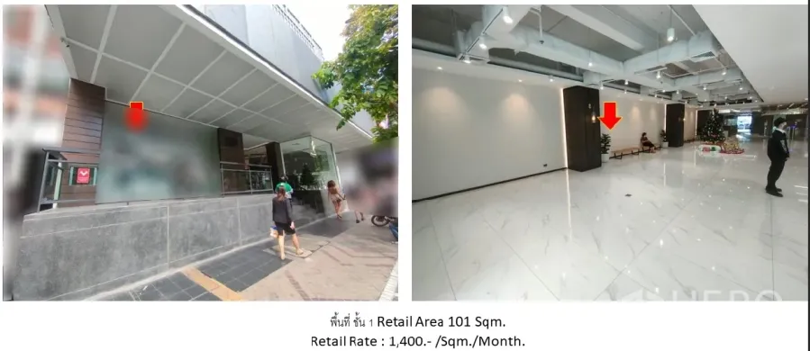 Retail Space for rent in Bang Rak, Bangkok - Street‑front retail entrance with covered walkway and glass facade in Bang Rak.