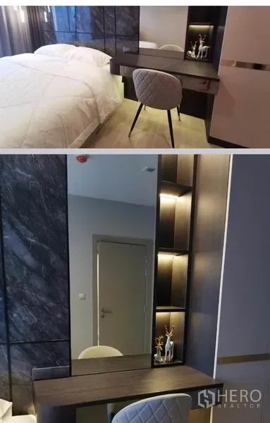 คอนโด ให้เช่าในHuai Khwang, Bangkok - รายละเอียดโซนแต่งตัว มีกระจกและชั้นวางพร้อมไฟส่องสว่าง