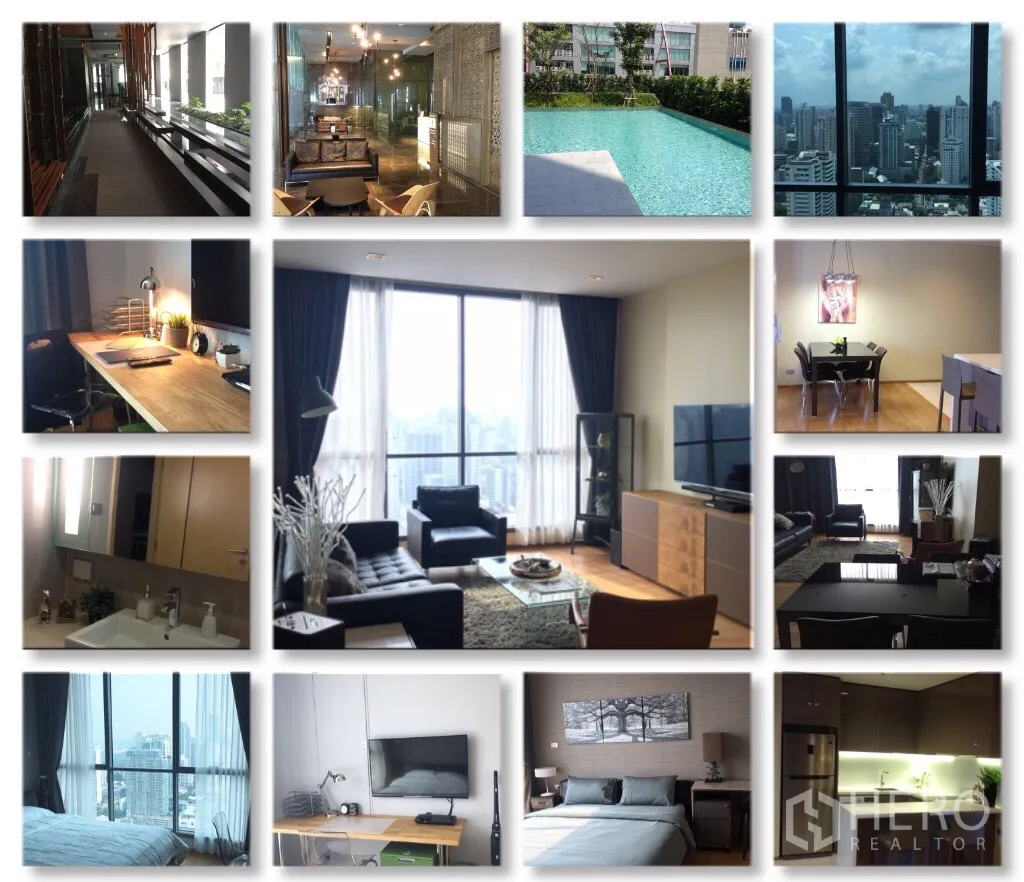 Condominium for rent or sale in Watthana, Bangkok - Entrance corridor with water feature and wood accents in a modern condo building.