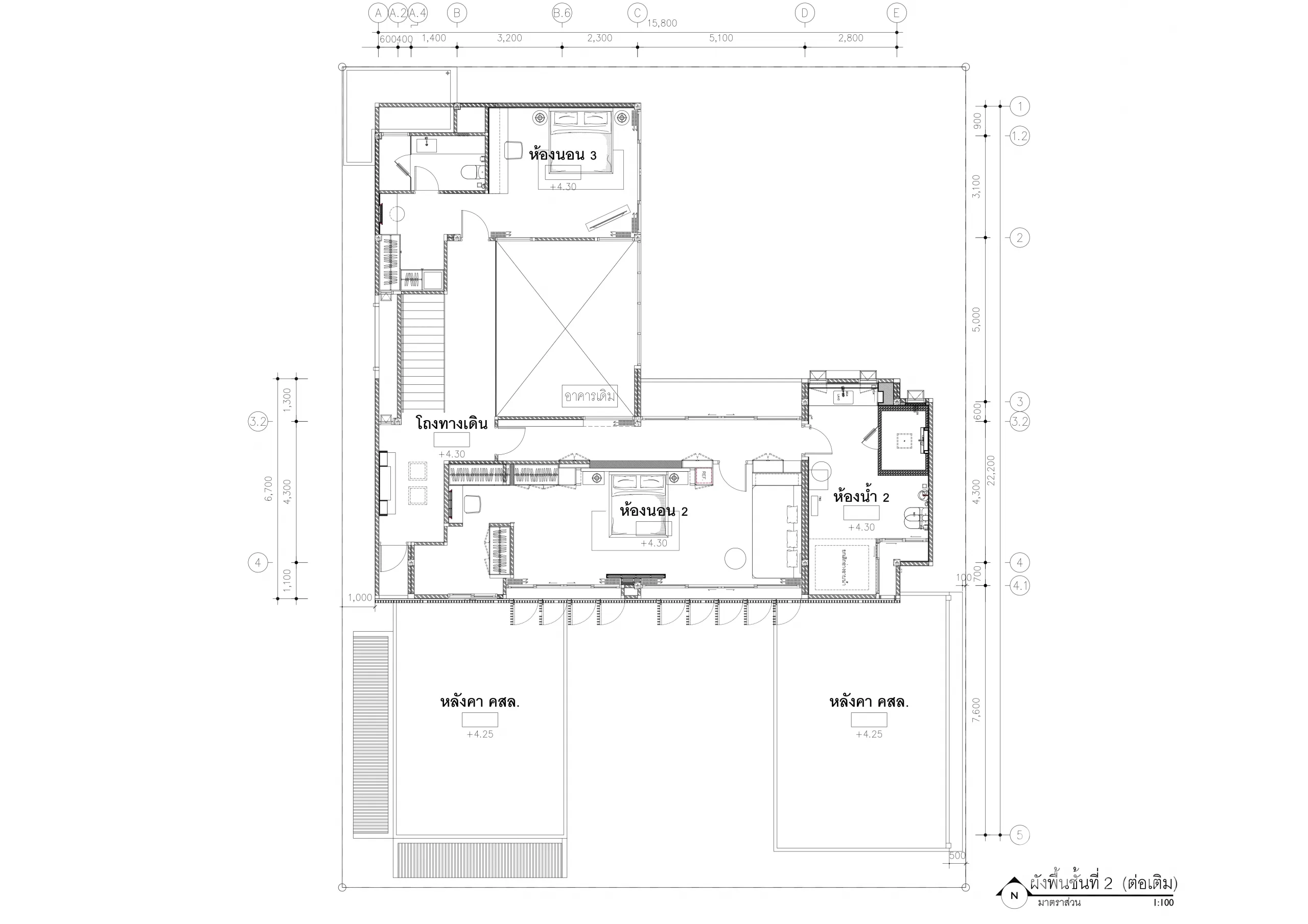 Detached House for sale in Bang Phli, Samut Prakan - Second-floor architectural floor plan with bedrooms and bathrooms labeled.
