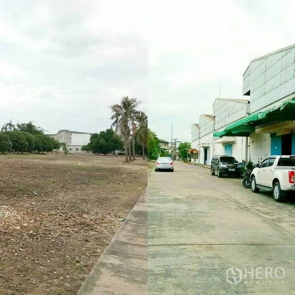 货栈 出租在Khlong Toei, Bangkok - 园区宽阔车道与装卸月台，旁有空地可作停车或堆场。