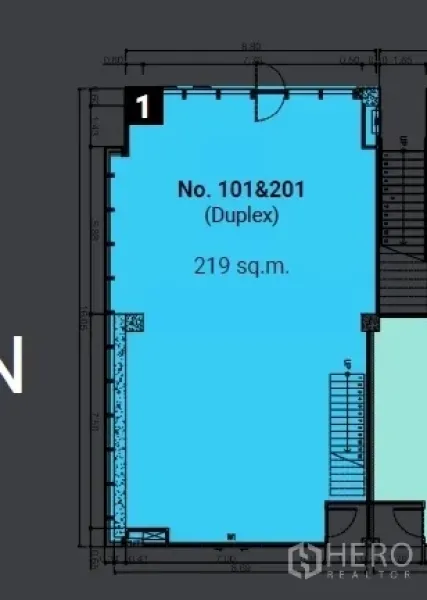Retail Space for rent in Khlong Toei, Bangkok - Detailed plan of the 219 sqm duplex retail unit on the ground level.