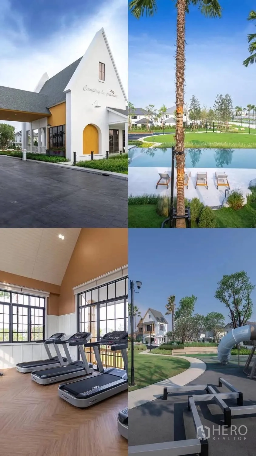 ทาวน์เฮาส์ for rent in Bang Phli, Samut Prakan - คลับเฮ้าส์ของโครงการ พร้อมสระว่ายน้ำ ฟิตเนส และสนามเด็กเล่นท่ามกลางภูมิทัศน์สวยงาม