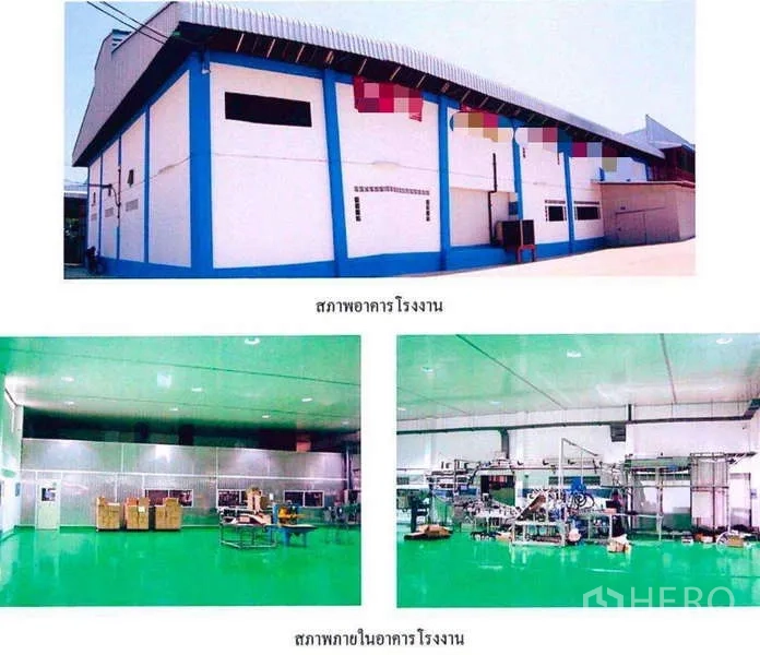 工厂 出售在Samut Prakan - 蓝白配色的工厂外立面，金属屋顶与装卸场地，位于Mueang Samut Prakan。