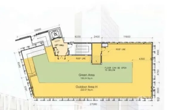 Retail Space for rent in Sathon, Bangkok - Floor plan showing retail level with green zone, outdoor terrace and lift hall